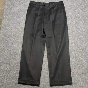 Tasso Elba Men's 36 Inseam 29 Black Trousers Pleated Cuffed 100% Pure New Wool